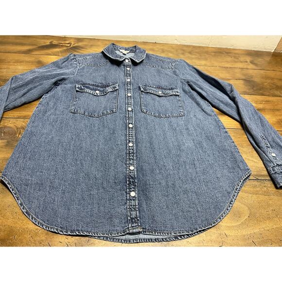 Pilcro Anthropologie Denim Shirt Size Small Pearl Snap Buttons Western Cowgirl - Picture 7 of 13